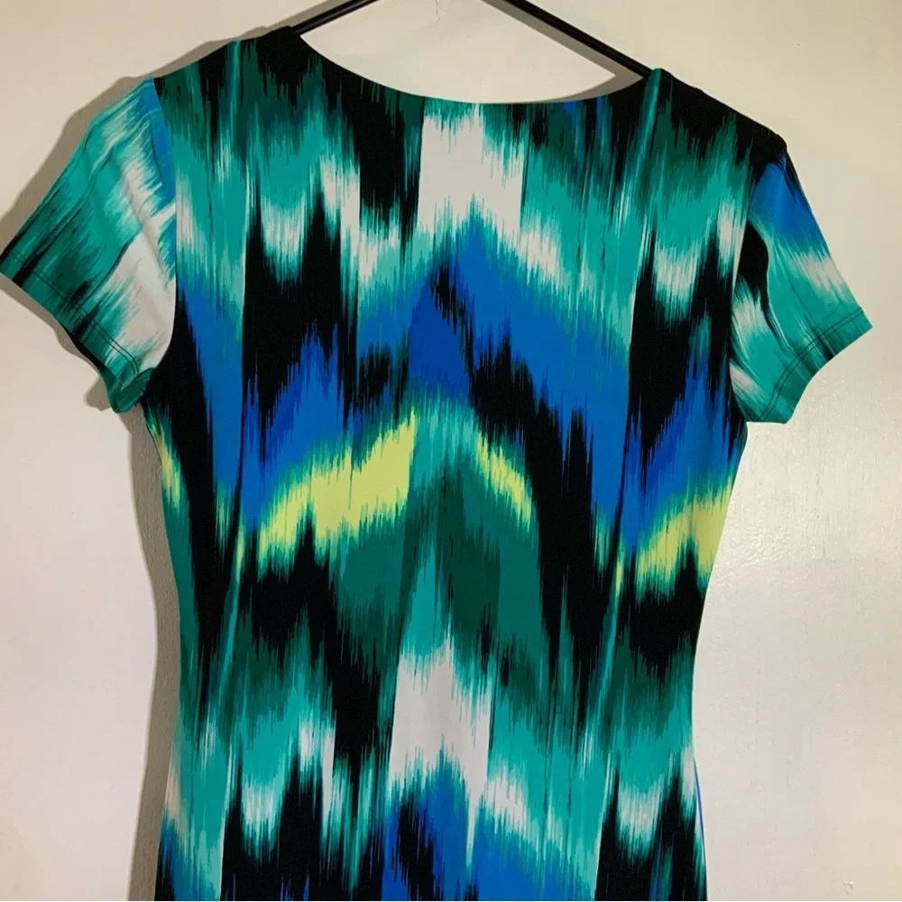 J-Lo Zig Zag Colorful Bodycon Cap Sleeve Mini Dress SZ XS - Picture 3 of 11